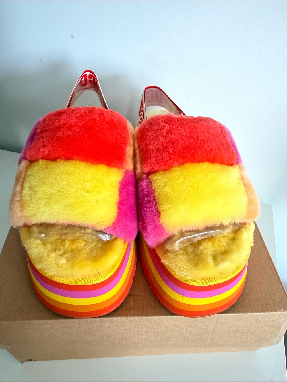 UGG Disco Checker Slide in Pride Rainbow Yellow size 9 Platform Colorful